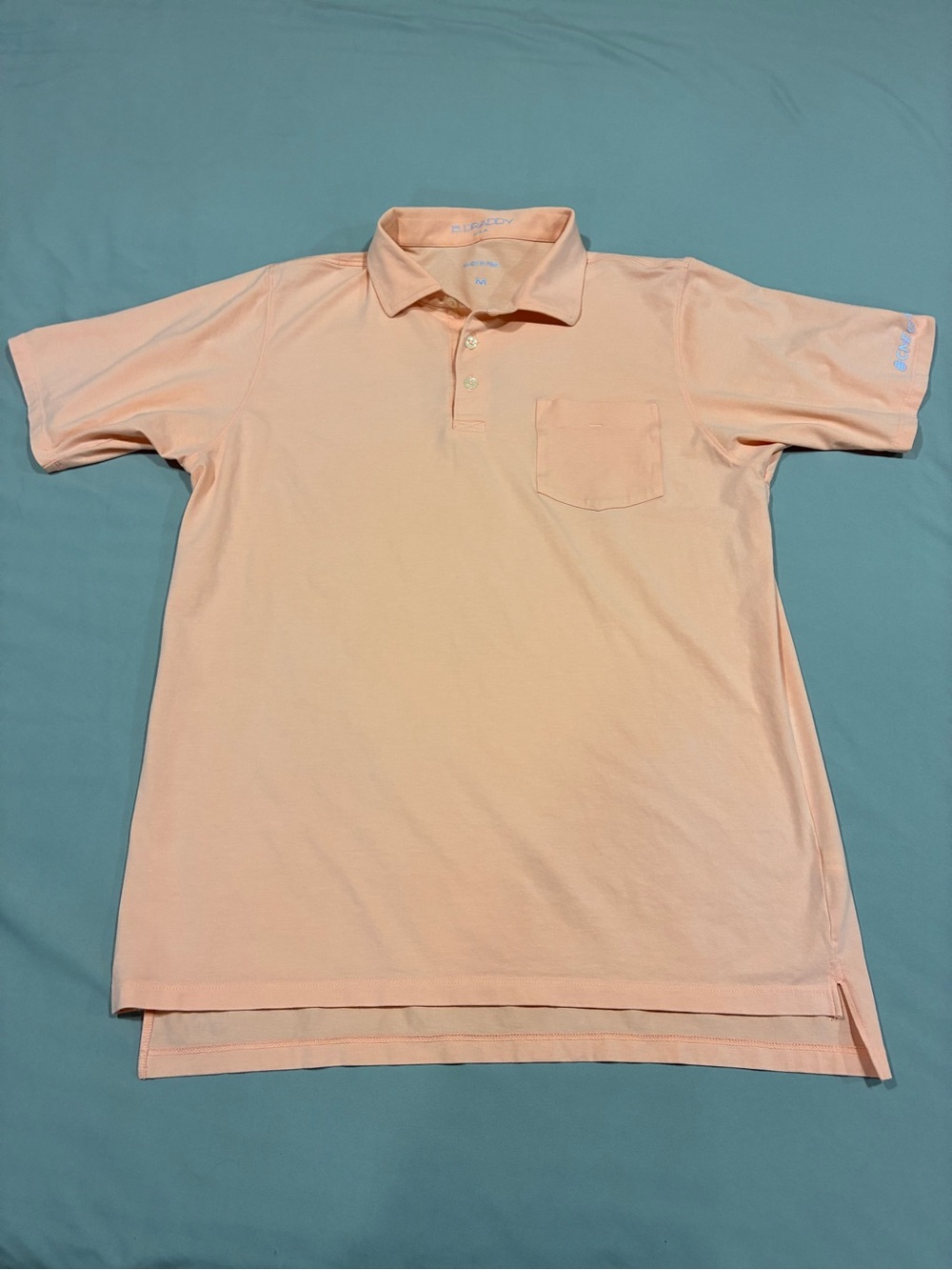 B. Draddy USA ⛳️ Golf Polo Shirt Men's M Luxury Pima Cotton Soft CME Logo Peach